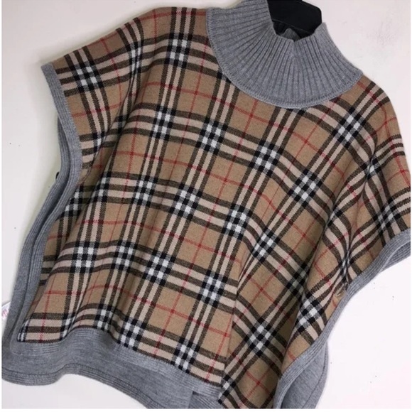 Burberry Other - Burberry Gray Poncho with Plaid Accent